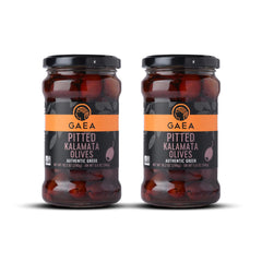 Gaea jar front label showing Kalamata olives and clear glass benefit convenience