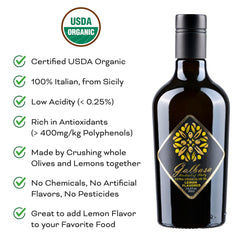 GALBASA dark glass bottle label close-up highlights organic and award details