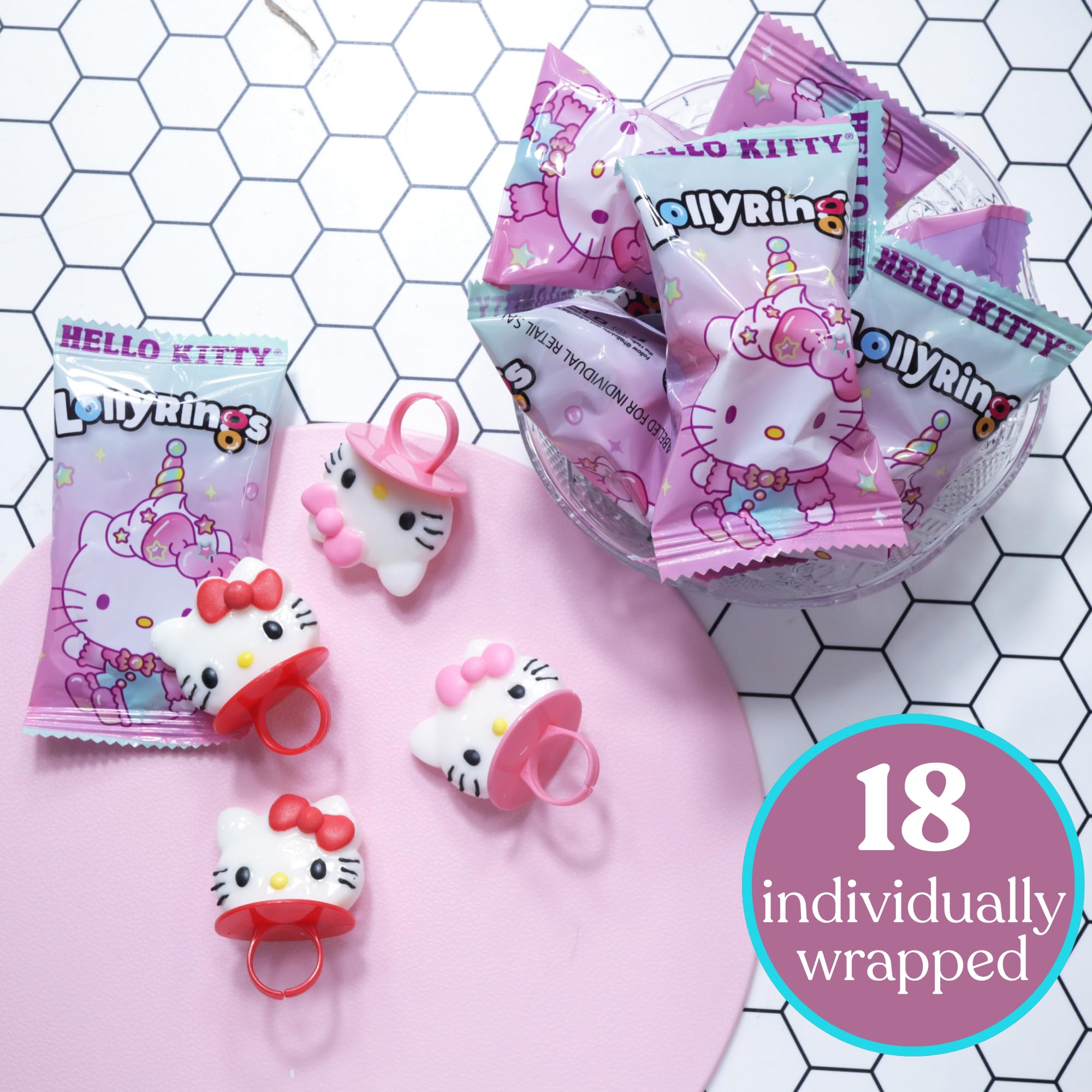 Galerie Hello Kitty strawberry and fruit punch candies displayed to show flavor variety and appeal