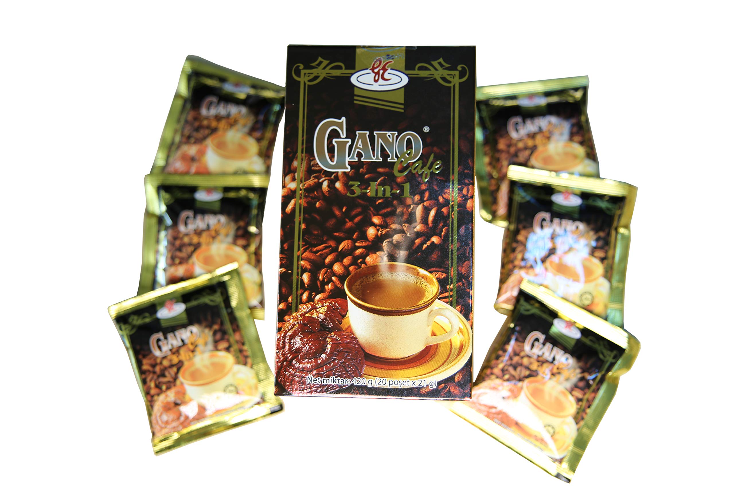GANO EXCEL INTERNATIONAL label close-up highlighting organic and caffeinated details