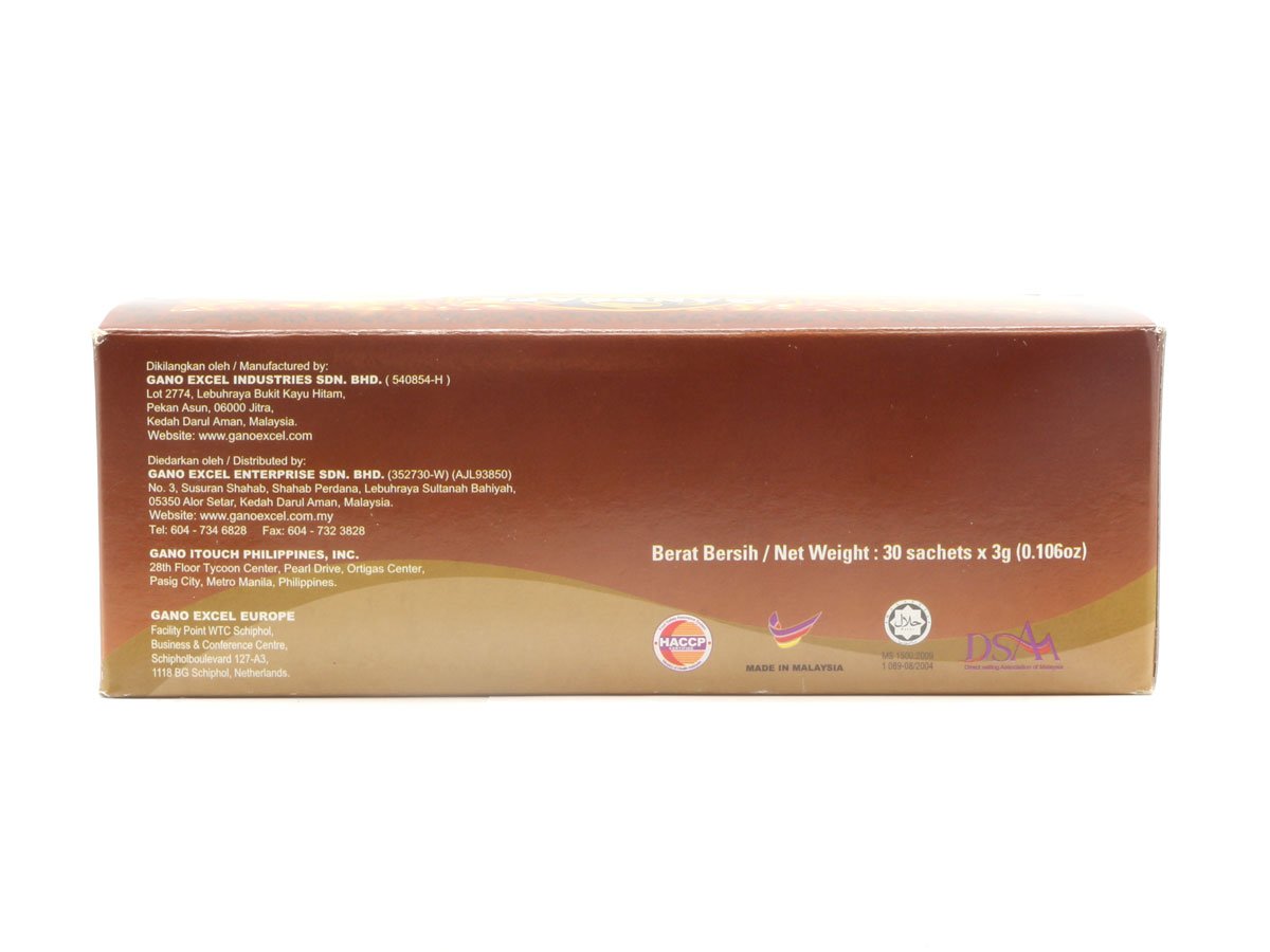 GANO EXCEL INTERNATIONAL coffee on breakfast table with mug and gift tea bags, lifestyle appeal