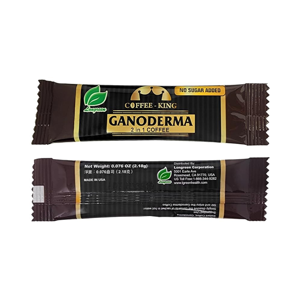 Single sealed sachet of Ganoderma Reishi Coffee Mix highlighting portable, mess-free serving