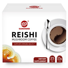 GANOHERB front packaging showing 25 sachets and product branding for convenience