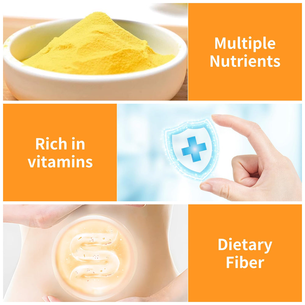 GaoGaoFen powder blended into smoothie, vibrant mango boost