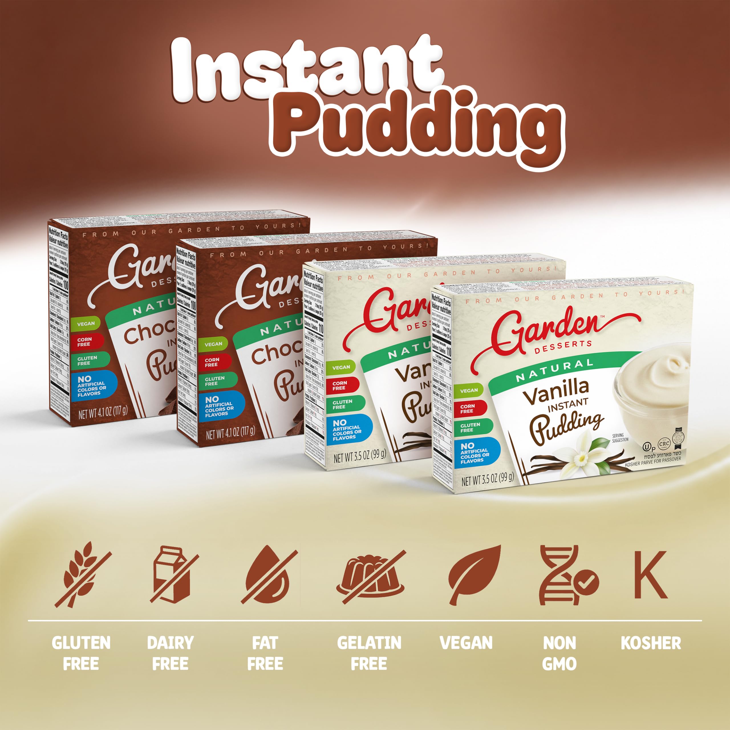 Garden Desserts chocolate pudding cup served with sprinkles for fast dessert