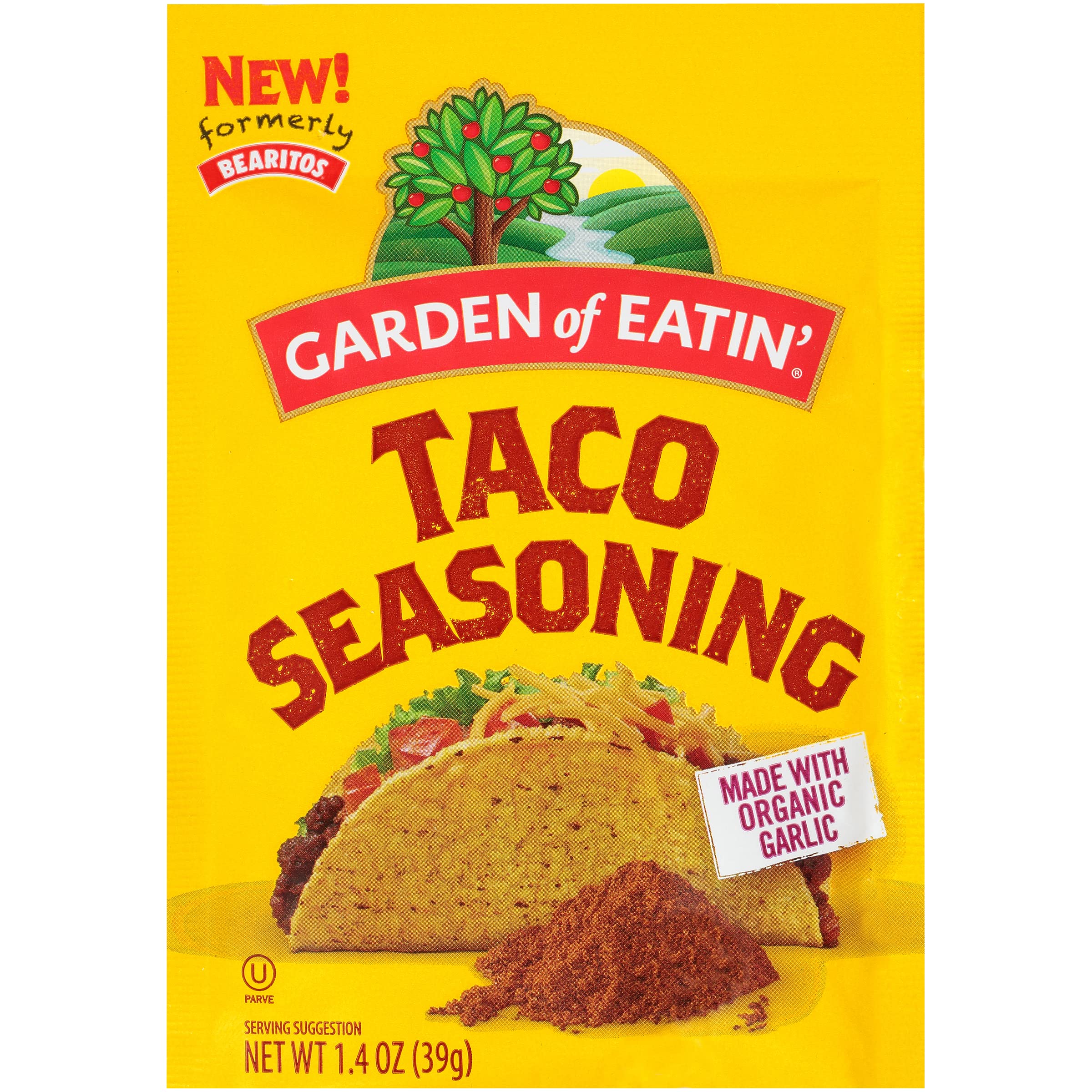 Garden of Eatin' front packet view showing label and quick taco flavor