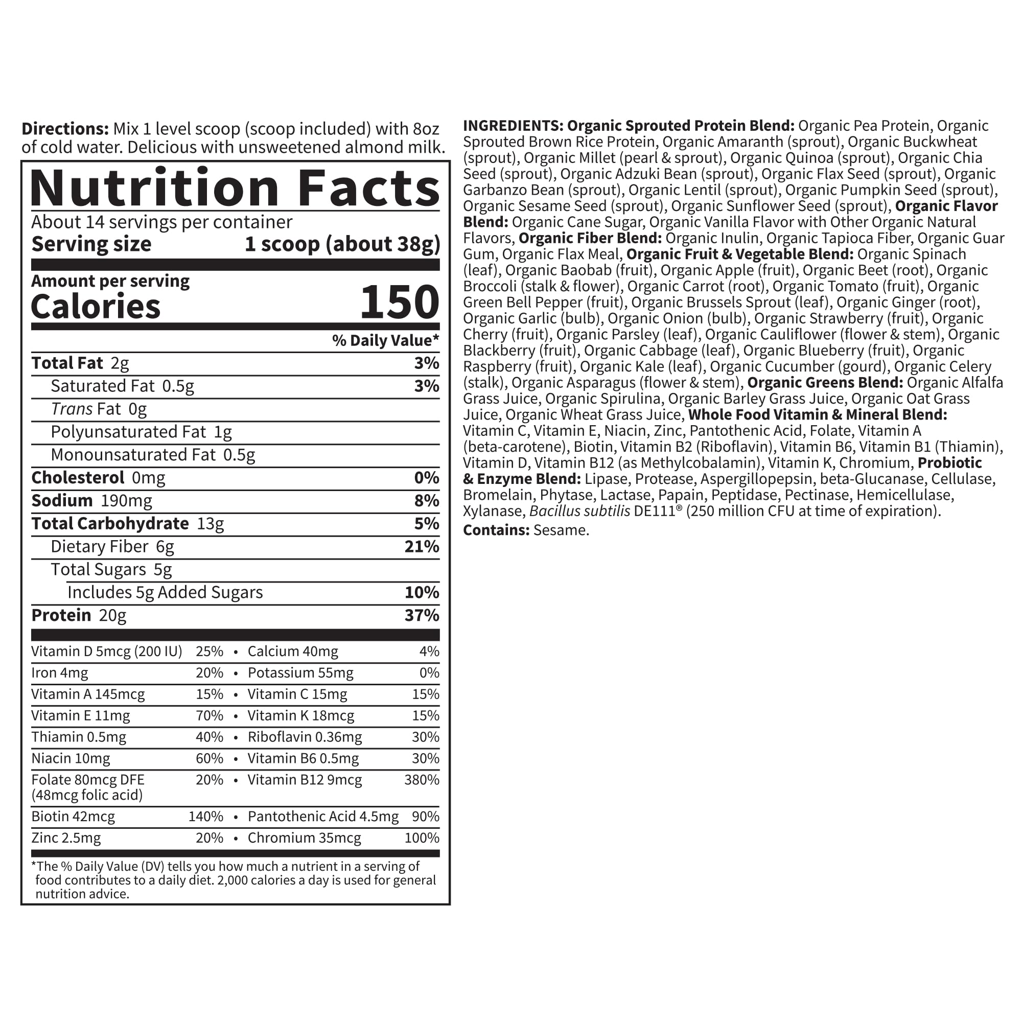 Organic peas and seeds with Garden of Life ingredients showing plant-based protein