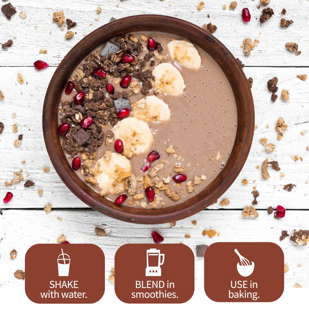 Garden of Life scoop beside measuring cup, showing single-serving size and calorie control