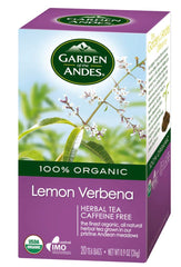 Garden of the Andes front packaging showing organic decaf lemon verbena benefits