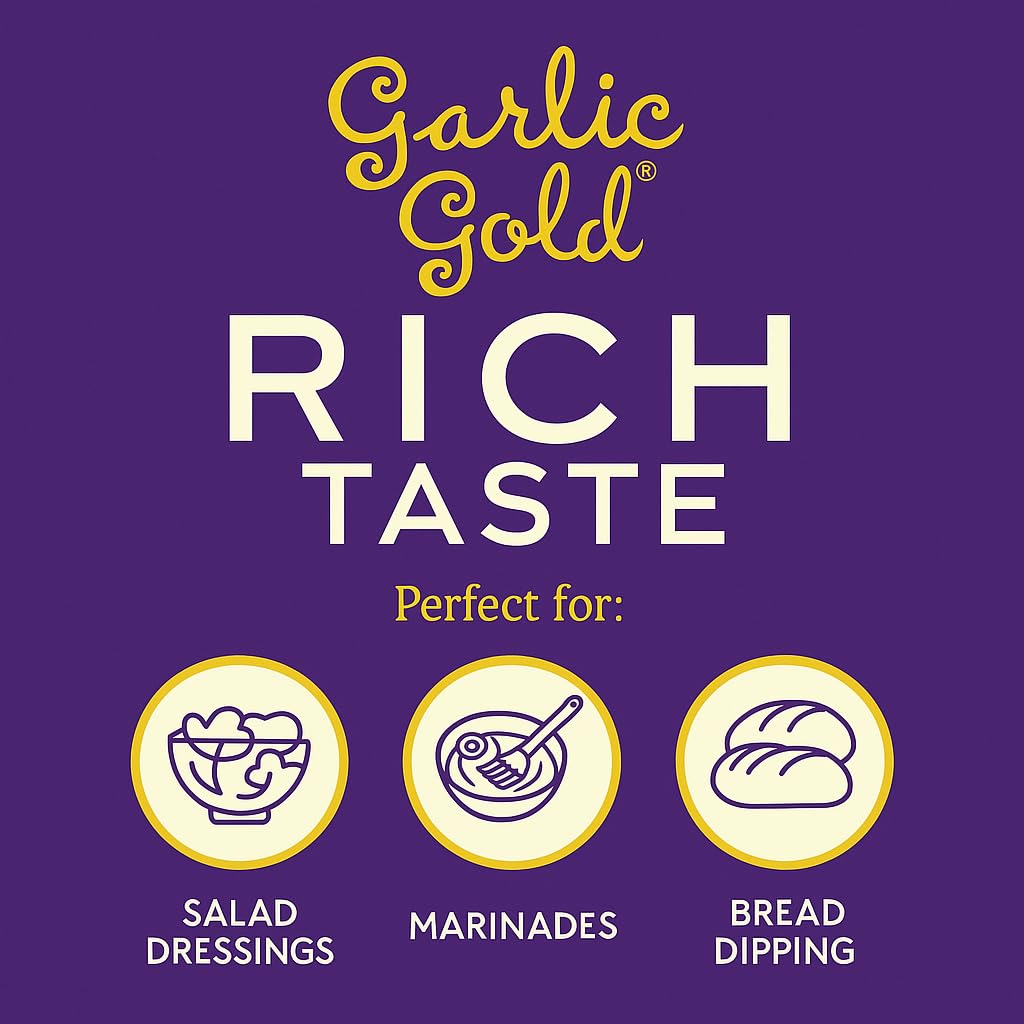 Garlic Gold being poured from bottle to dress a dish for instant garlic aroma