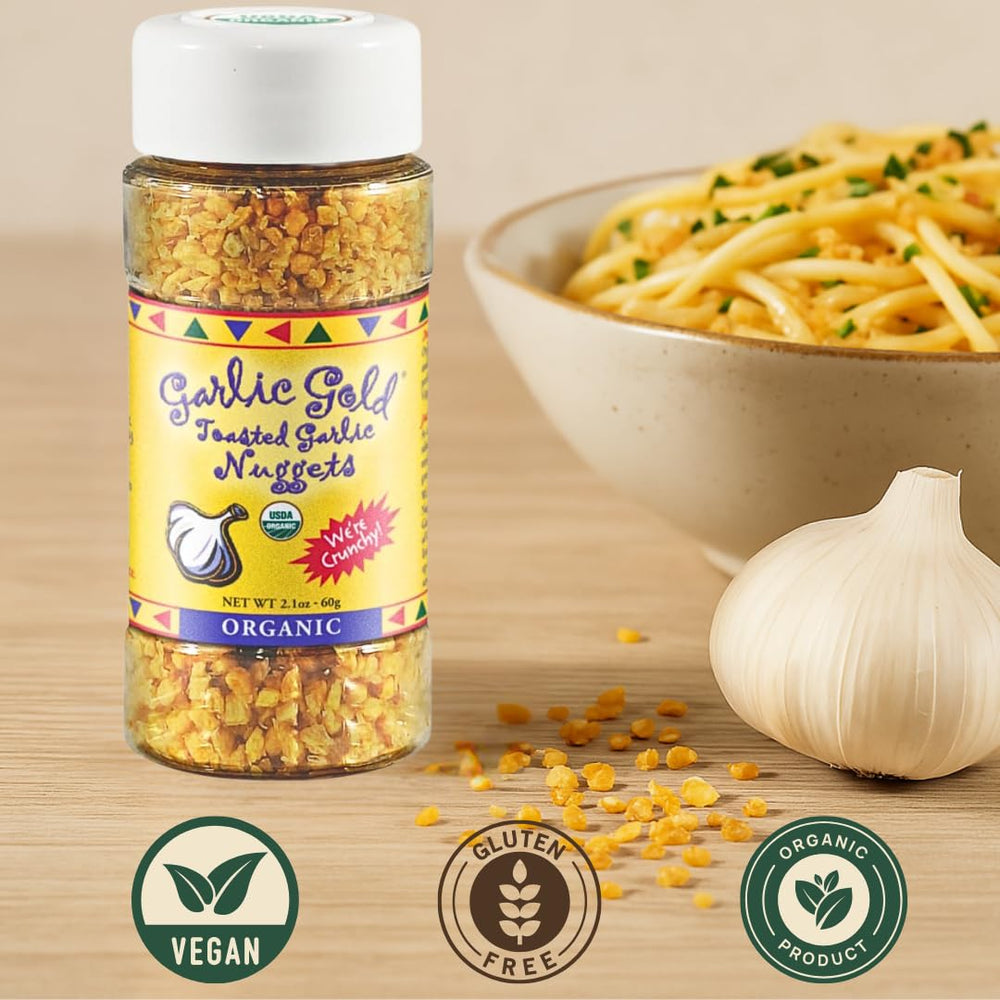 Garlic Gold sprinkled on salad to add crispness and savory roasted garlic flavor