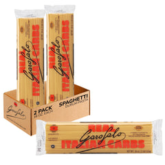 Garofalo front packaging showing brand and spaghetti, highlights authentic quality
