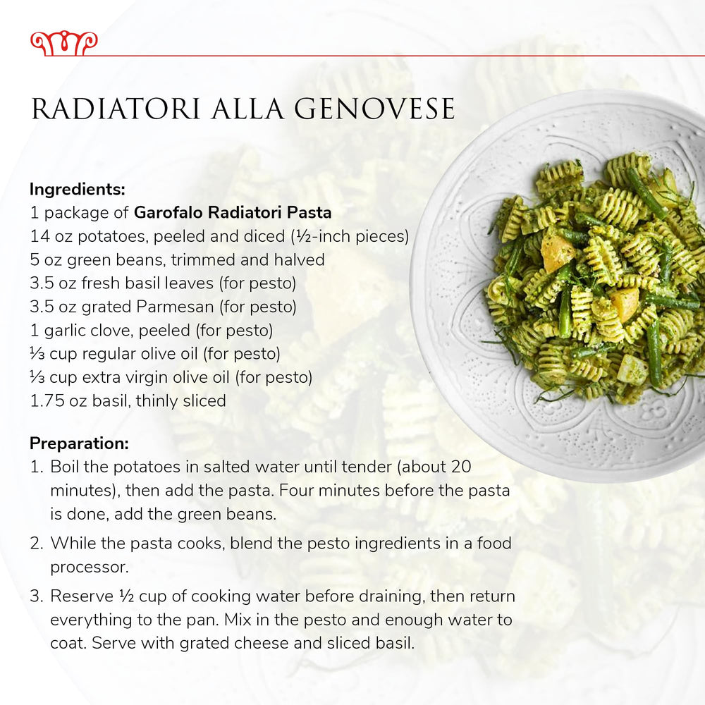 Garofalo radiatori on a family table setting conveying gourmet home dining
