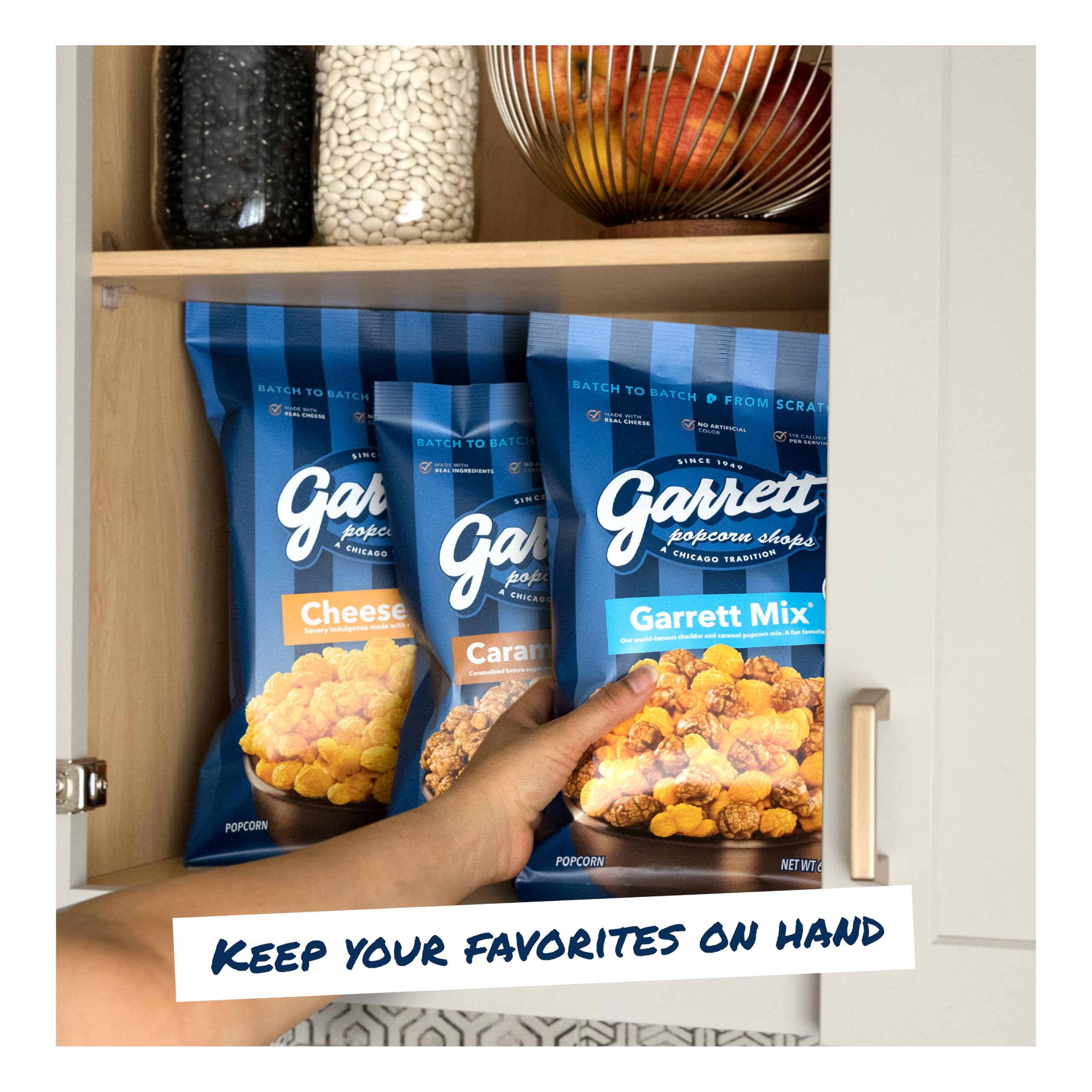 Garrett Popcorn arranged on a party tray offering easy, crowd-pleasing snacks