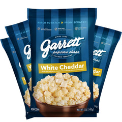 Garrett Popcorn Shops white cheddar front packaging showing brand and bag size for quick identification and giftability