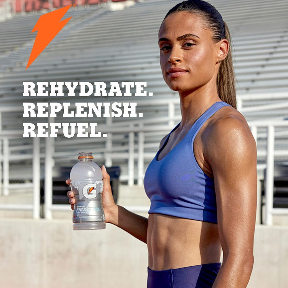 Gatorade case on a shelf indicating bulk storage and long-lasting supply