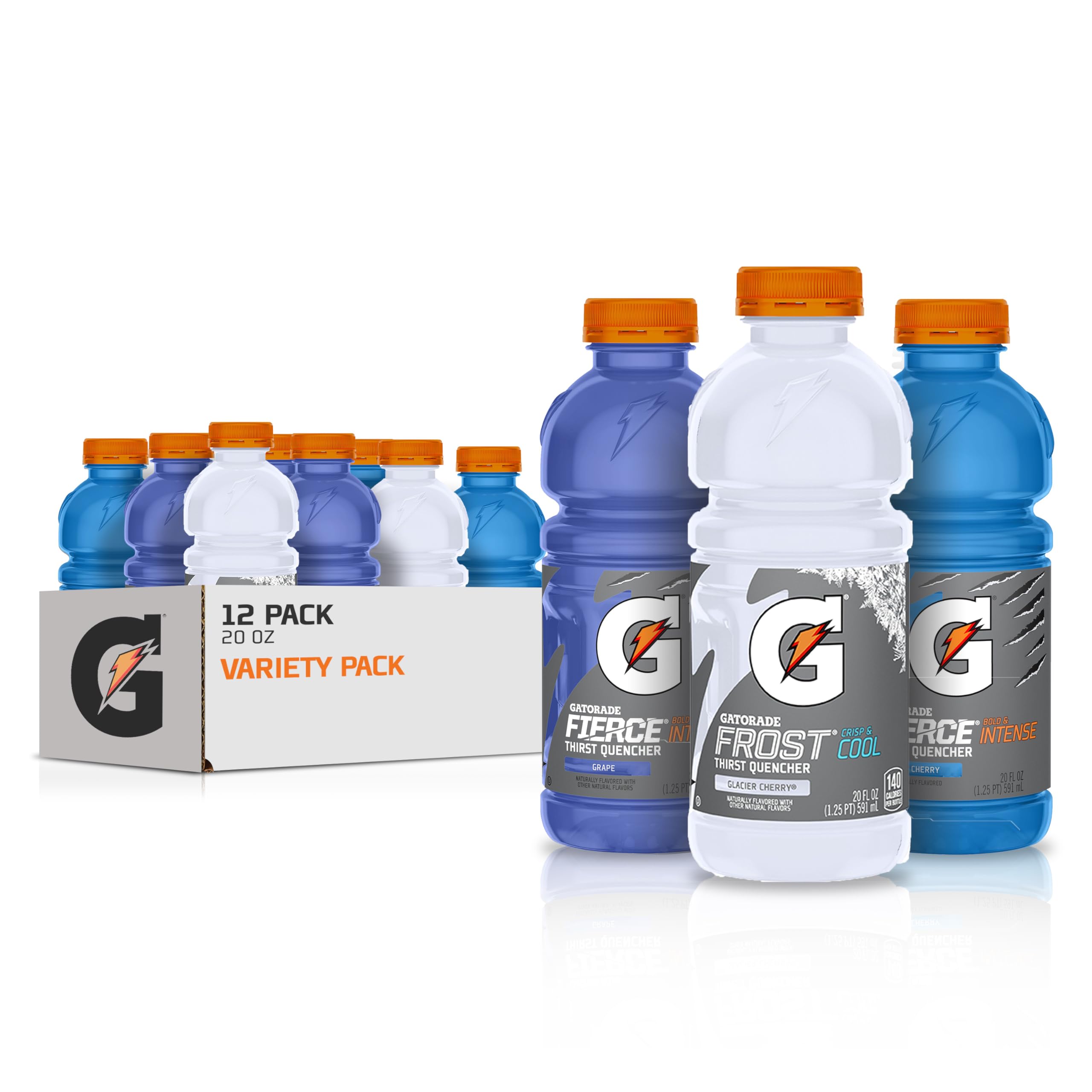 Gatorade front packaging showing three fierce flavors and hydration benefits