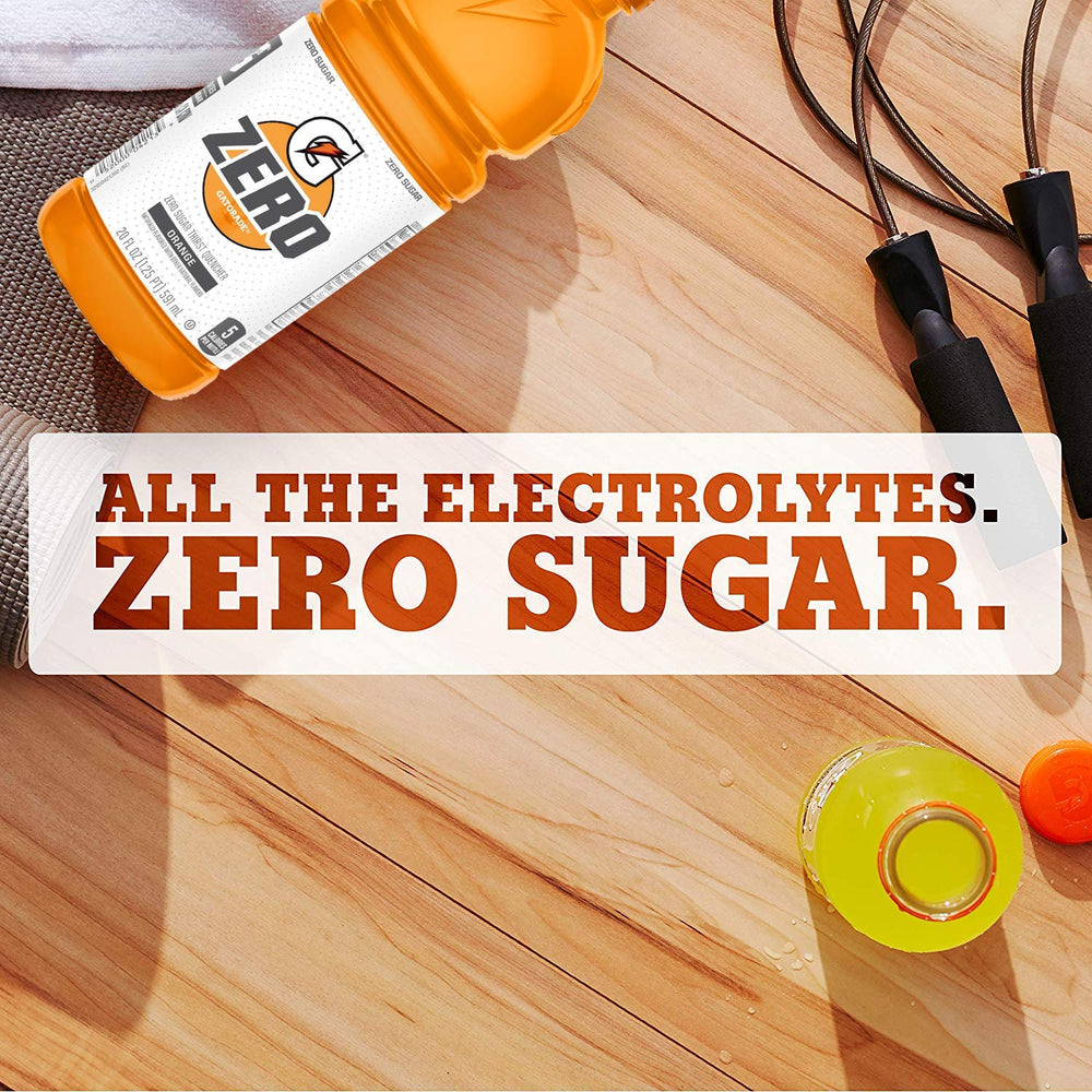 Gatorade G Zero Orange bottle placed on gym bench illustrating post-workout rehydration
