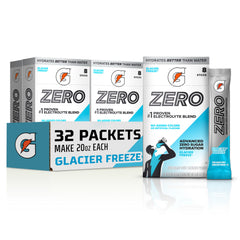 Gatorade front packaging showing Glacier Freeze and 32 sticks benefit hydration