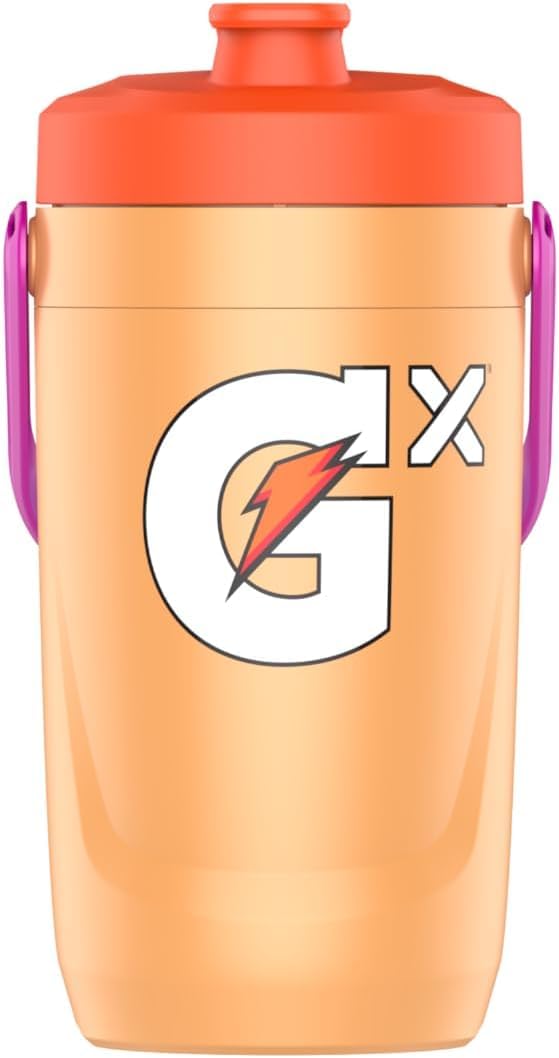 Gatorade jug front view showing peach color and 64oz capacity for easy identification