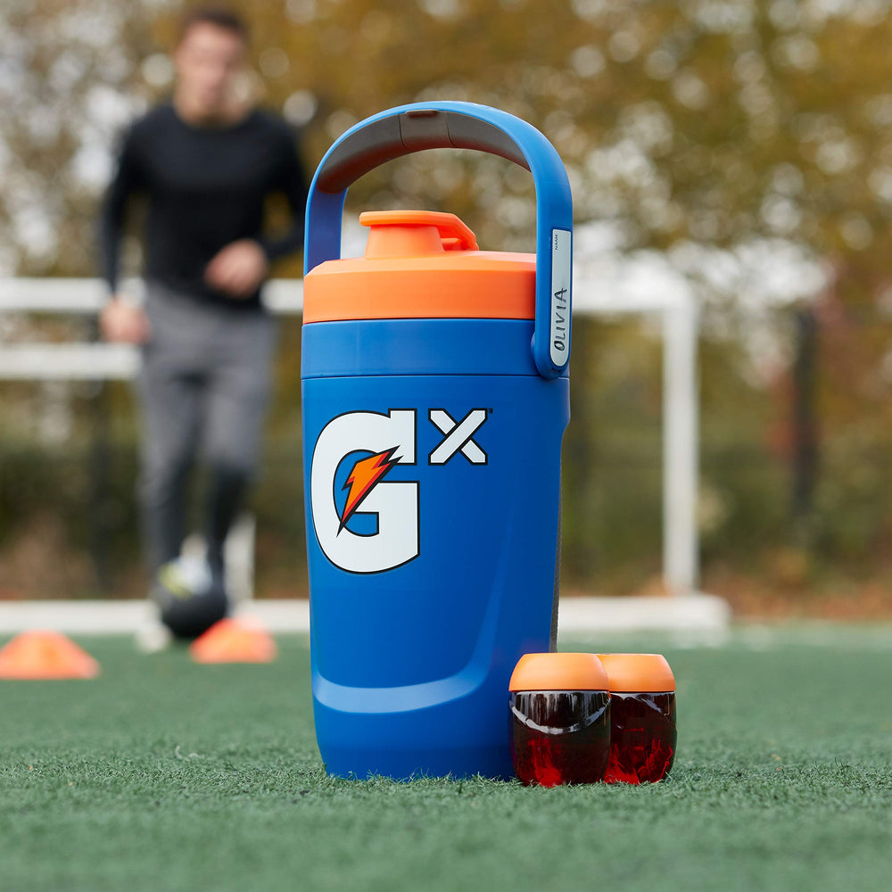 Gatorade neon yellow jug on sports sideline showing team-ready convenience benefit