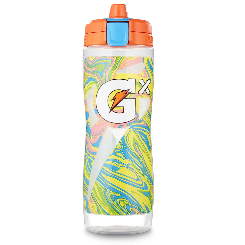 Gatorade Gx marble neon bottle front view showing vibrant colors and 30 oz capacity benefit