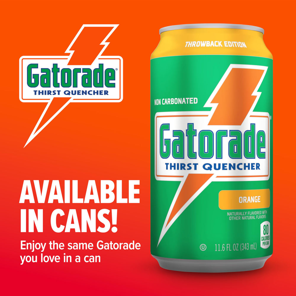 Close-up of a Gatorade orange can highlighting can design and texture, easy-grip
