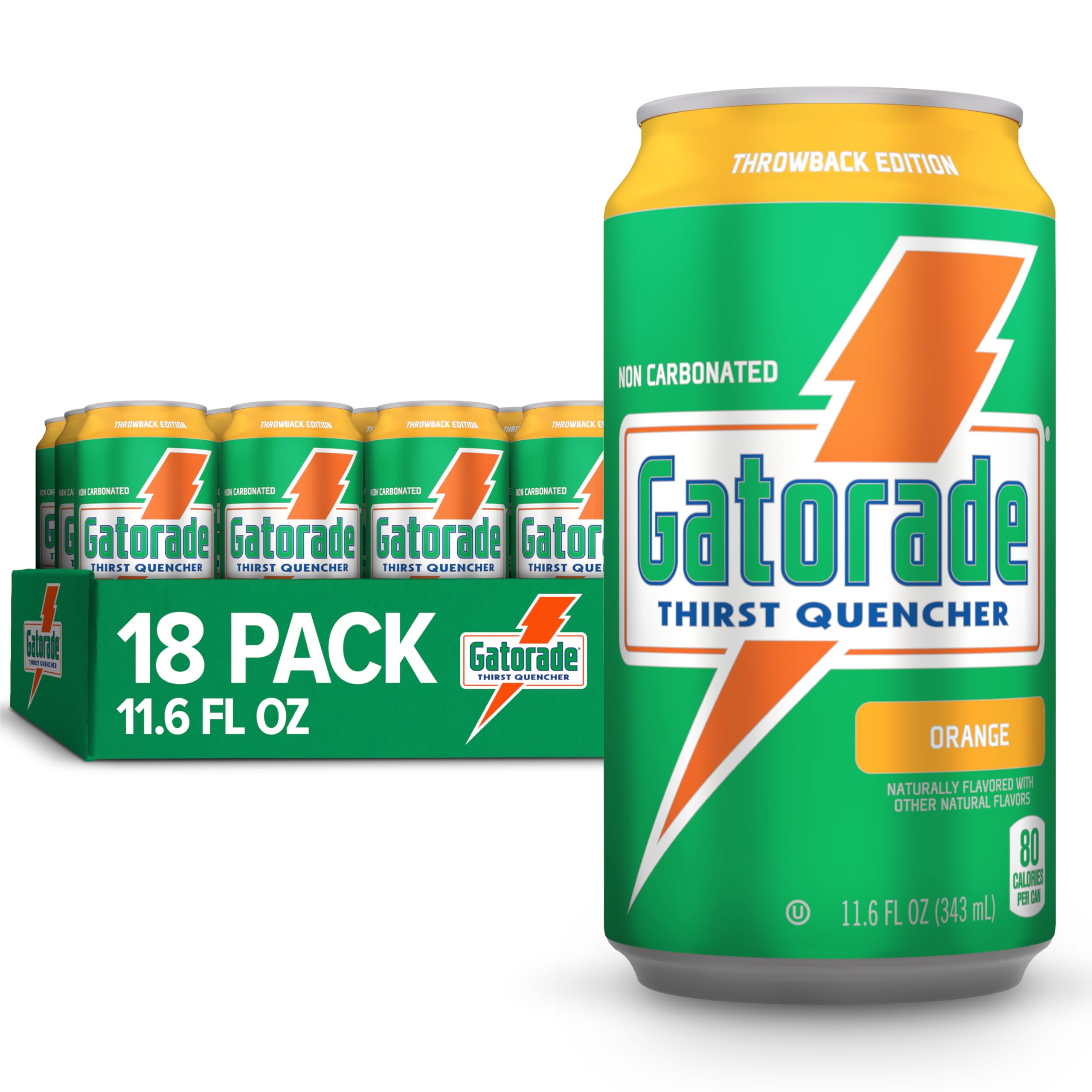Gatorade orange front packaging showing 18 cans, ready for games