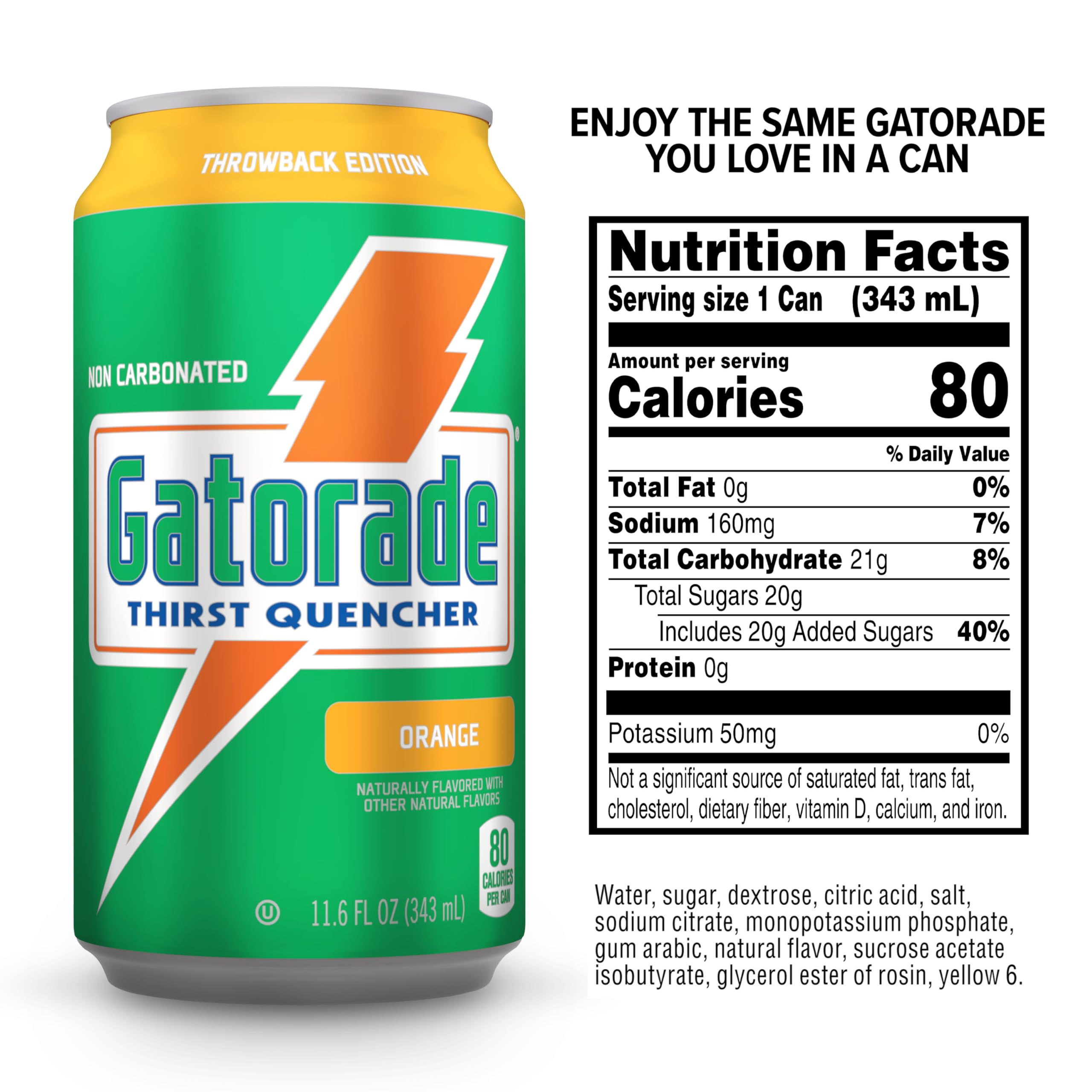 Gatorade orange nutrition label and ingredients view, clear electrolyte information