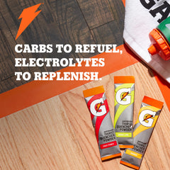 Spread of single-serve Gatorade packets showing portability and convenient on-the-go hydration