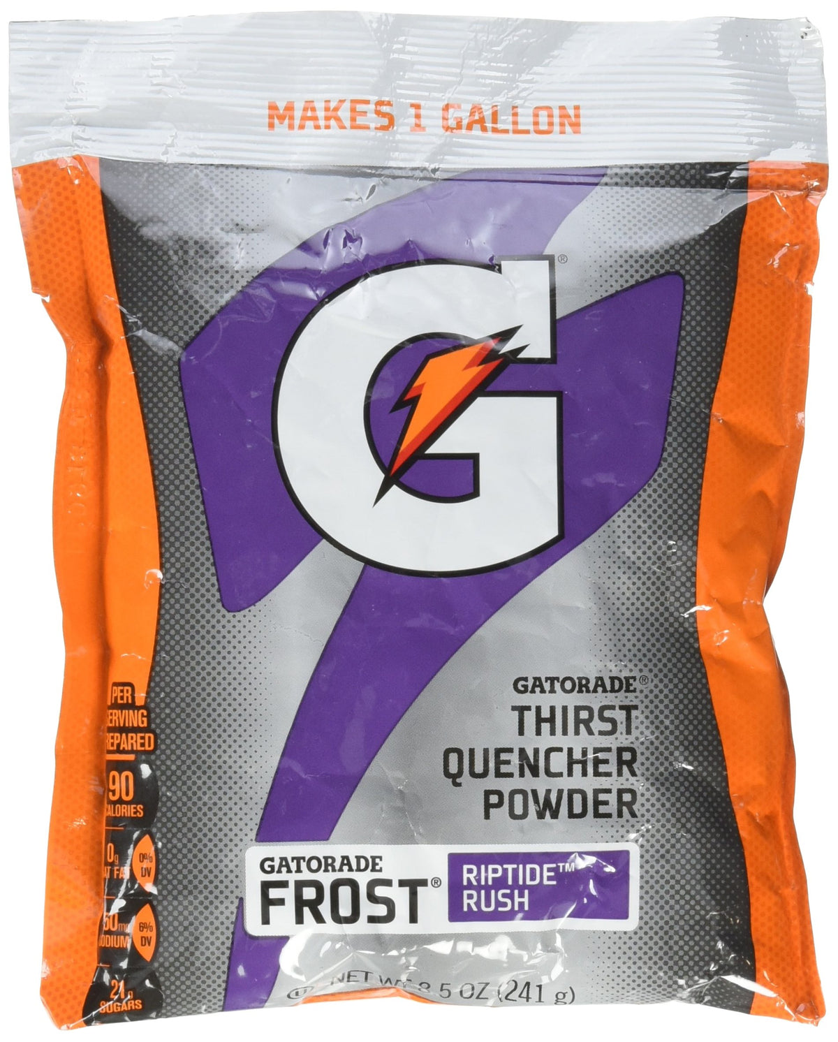 Gatorade Riptide Rush front packet showing label and easy gallon mix instructions for teams