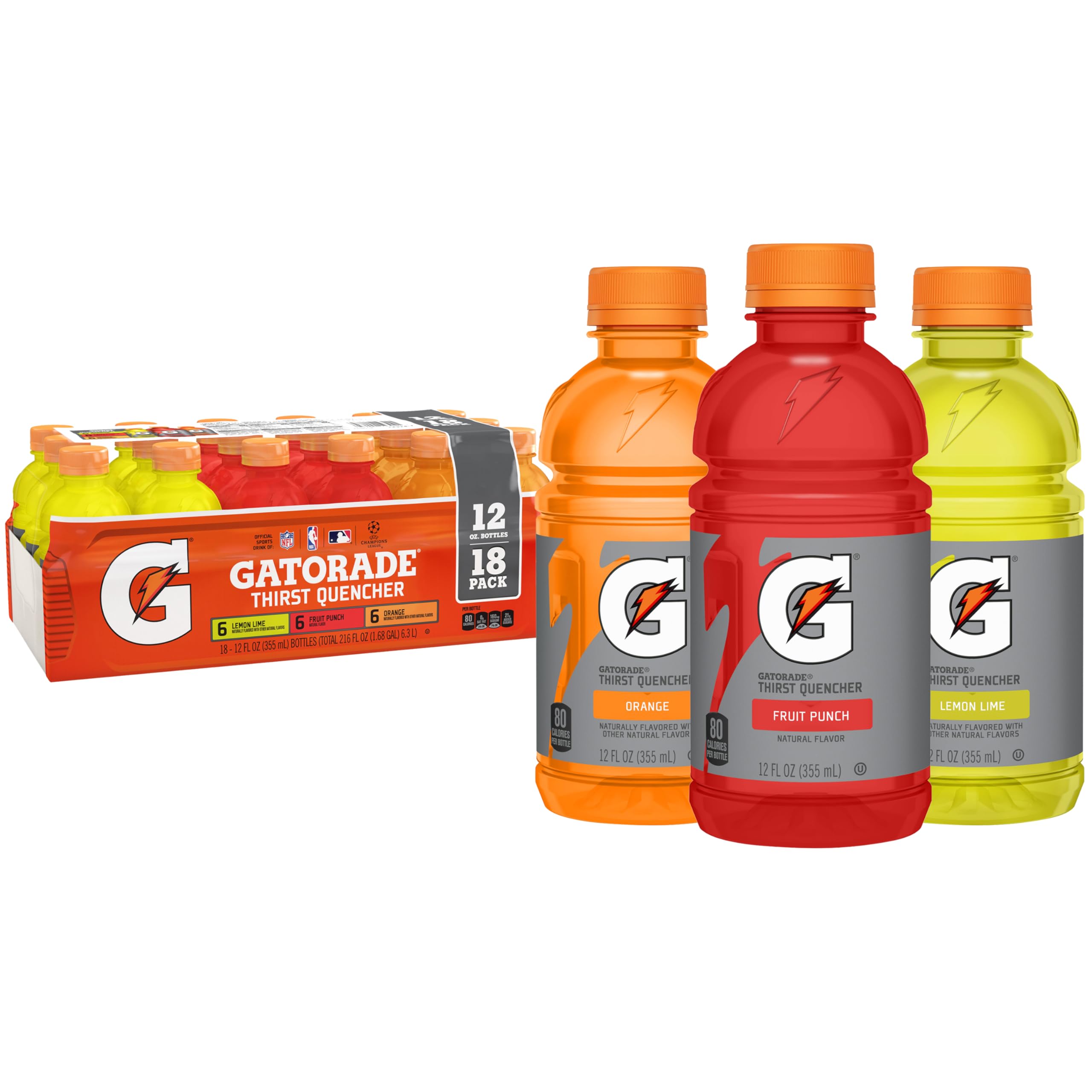 Gatorade variety pack front packaging showing 18 bottles and hydration benefits