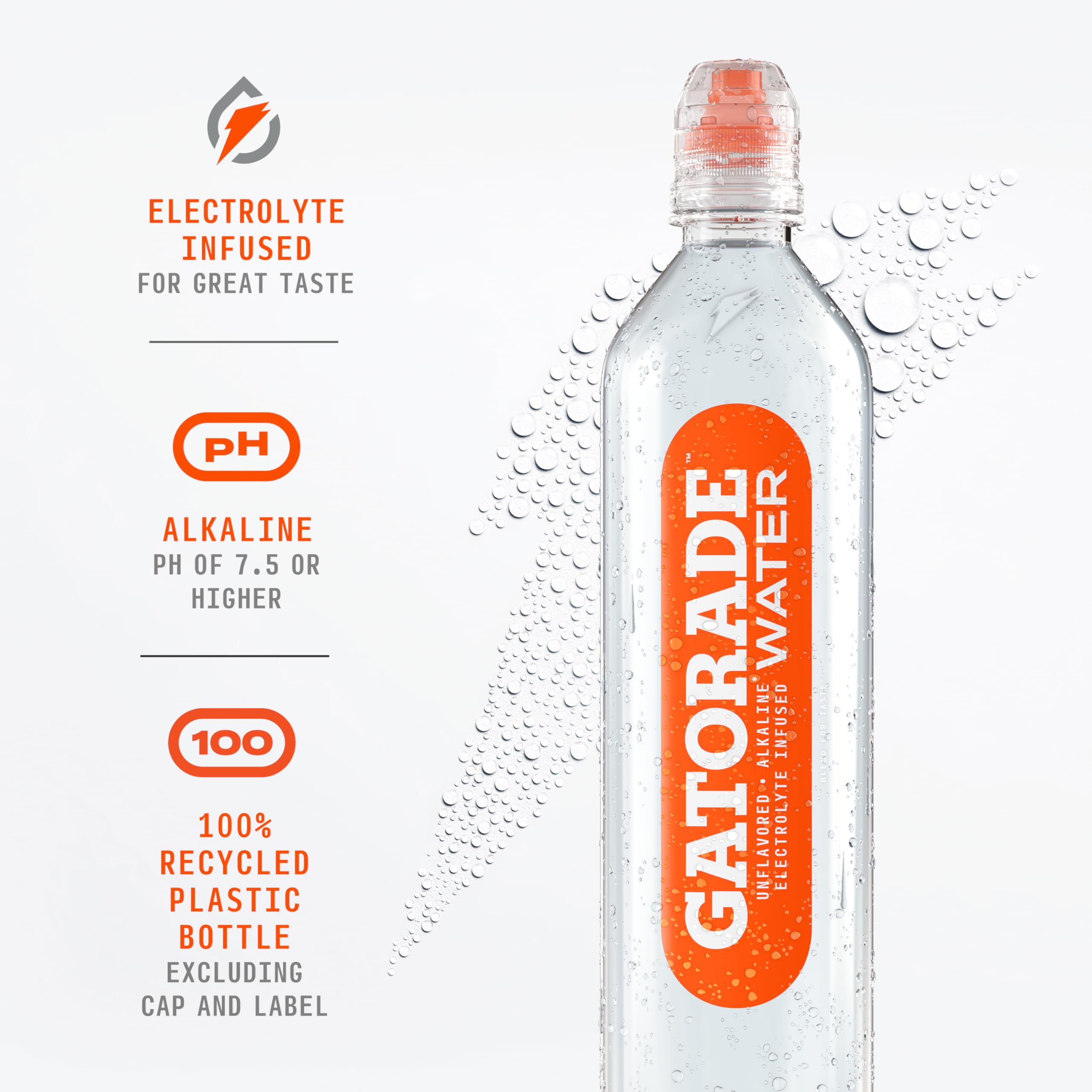 Gatorade water recycled plastic label highlighting sustainable bottle material benefit