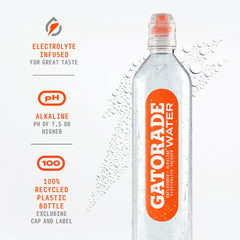 Gatorade water recycled plastic label highlighting sustainable bottle material benefit