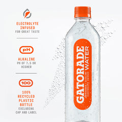 Gatorade water held in hand demonstrating 20 fl oz portability and convenience