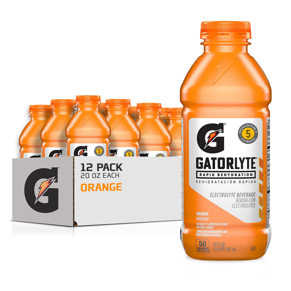Gatorlyte front packaging showing orange bottles, brand hydration convenience