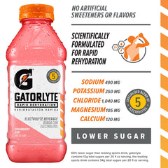 Gatorlyte close-up label highlighting five electrolytes and lower sugar