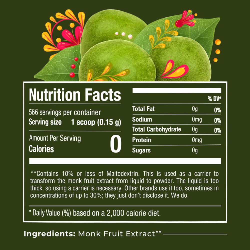 Gaudum monk fruit size comparison jar showing compact 3 oz travel-friendly container