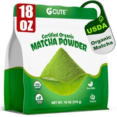 GCUTE front pouch showing organic label and 18 oz size for pantry-ready freshness