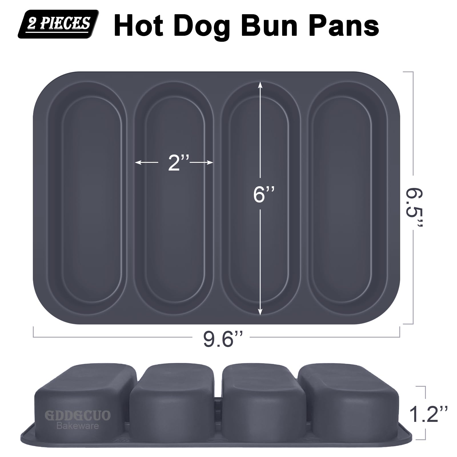 GDDGCUO pan beside a standard hot dog to show cavity fit and portion accuracy