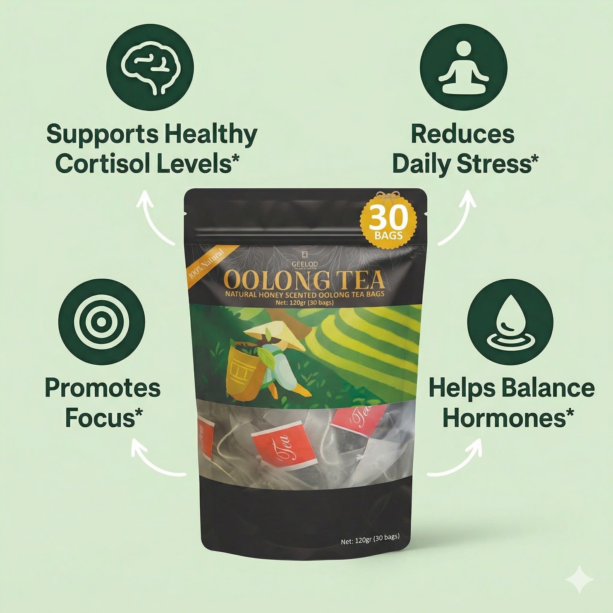 GEELOD ingredient and purity label, showing 100% whole-leaf trust