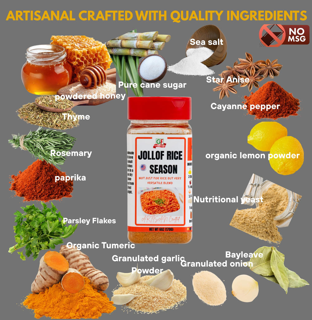 Bowl of Jollof rice made with Geenafoods showing authentic color and flavor benefit
