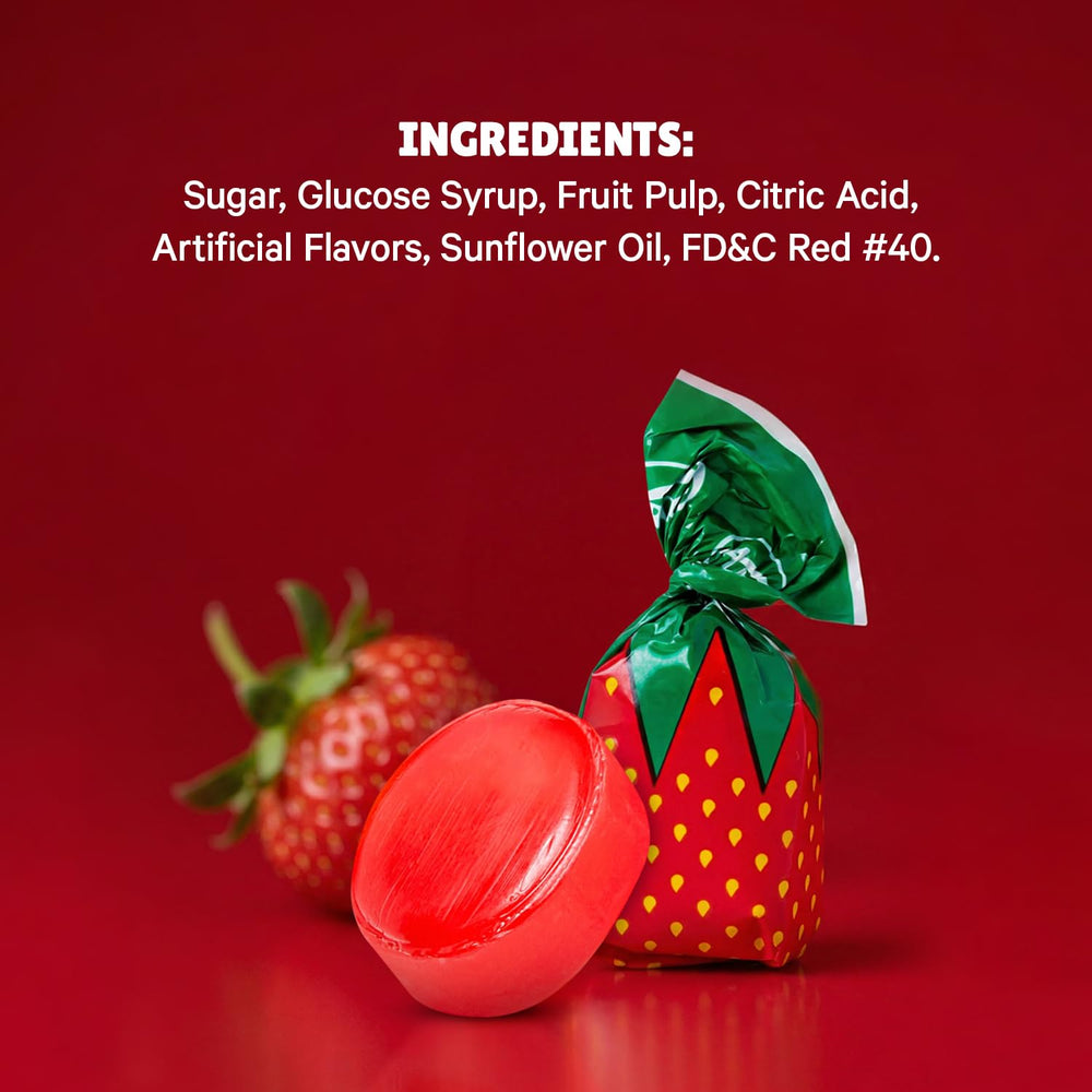 GEEOOLLAH close-up split bon bon revealing smooth strawberry center and texture benefit