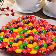 GEEOOLLAH jelly beans in a clear bowl for party-ready colorful presentation