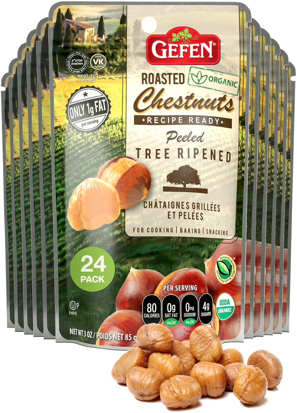 Gefen front packaging showing 24-pack and organic label for pantry convenience