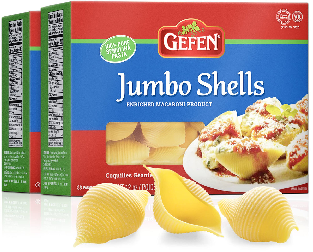 Gefen front packaging showing jumbo shells and recipe benefit