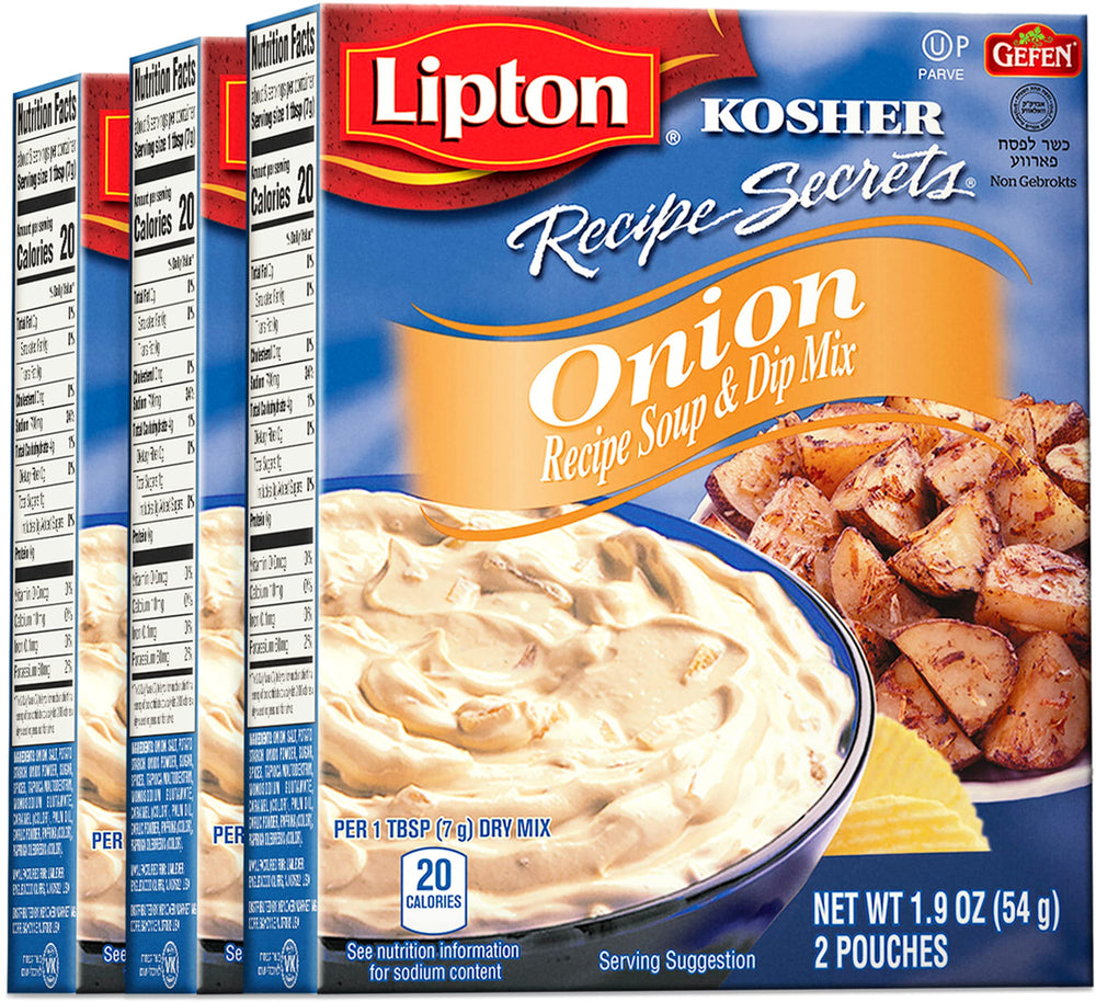 Gefen Lipton front packaging showing three 1.9 oz packets and kosher label benefit