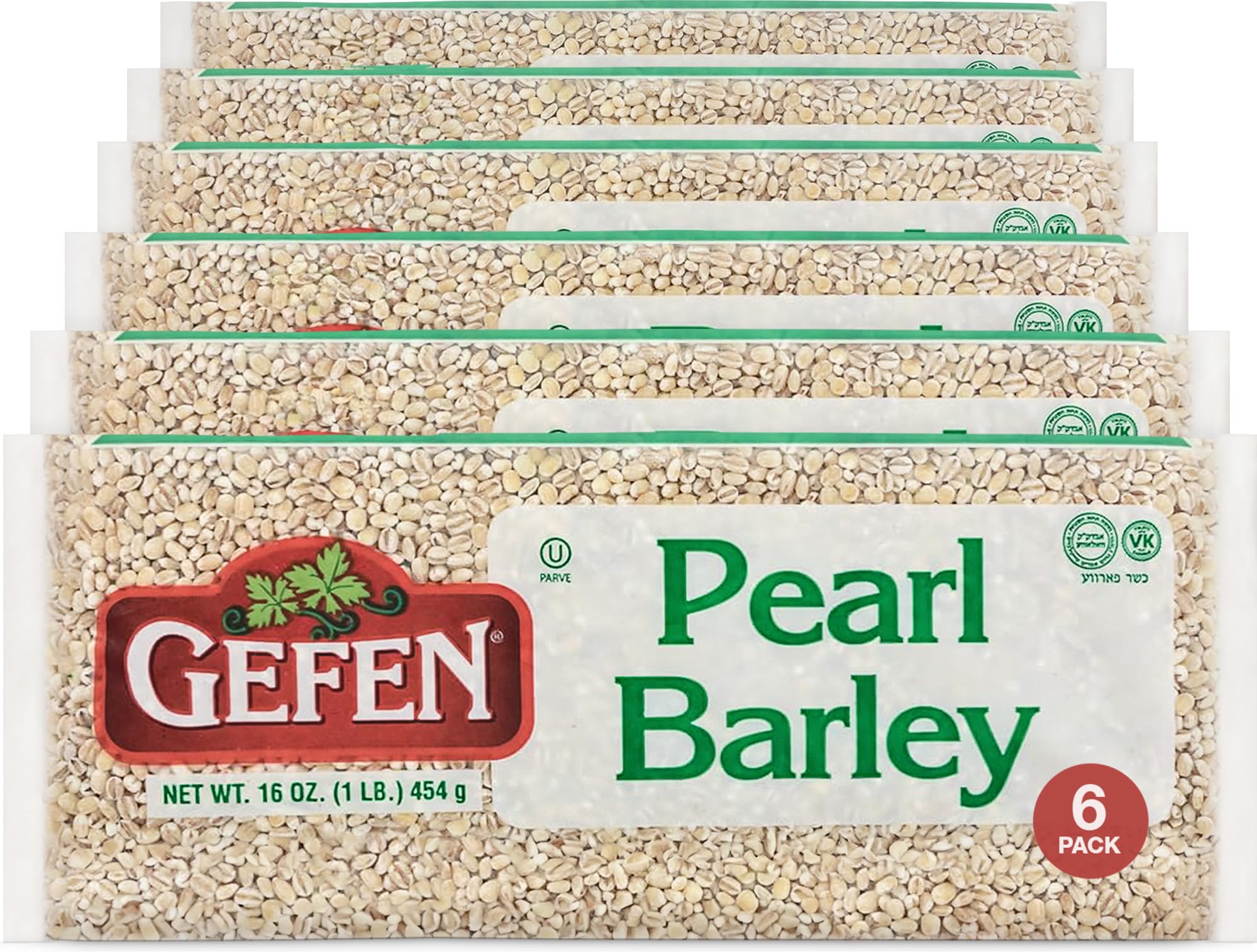 Gefen front packaging of 1 lb pearled barley showing label and stackability benefit