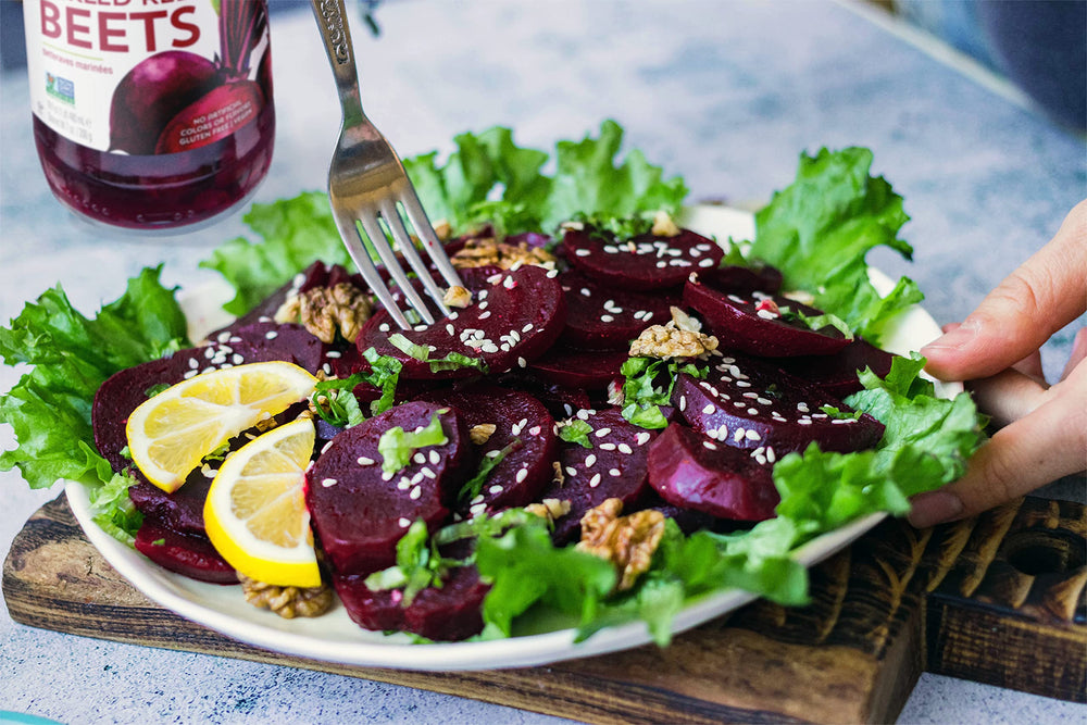 Gefen close-up of sliced beets texture and brine preserving crispness