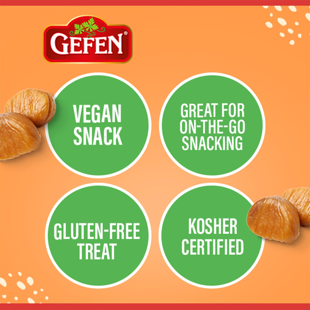 Gefen chestnuts next to a spoon showing pack size and portion control benefit
